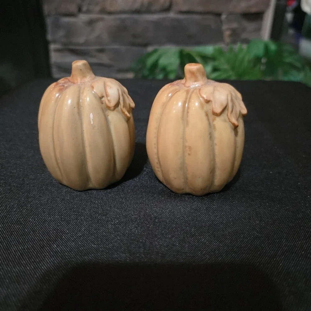Brown pumpkin shaped salt and pepper shakers